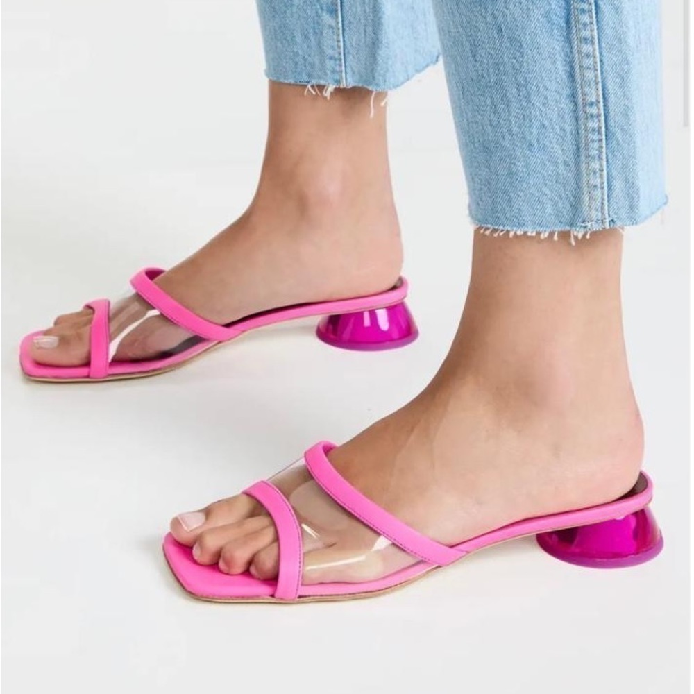 NIB Staud Simone Leather Clear Mules Shoes Bougainvillea